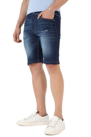 Campus Sutra Men's Denim Shorts for Casual Wear | Dark-Wash | Regular Fit | Button Closure | Cotton Denim Shorts Crafted with Comfort Fit for Everyday Wear