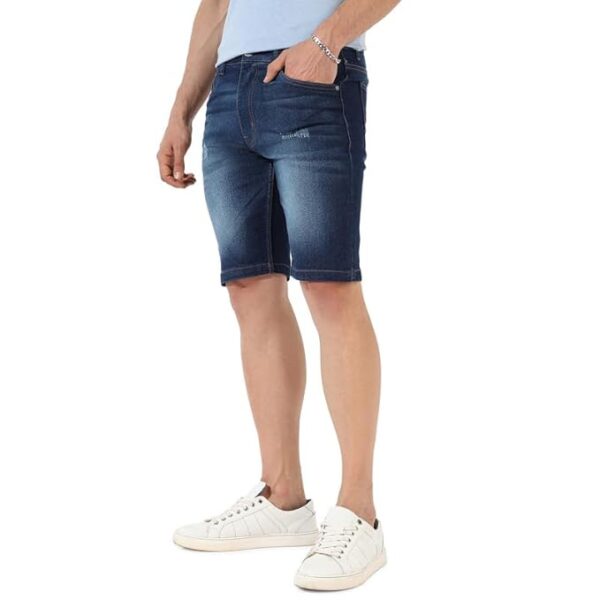 Campus Sutra Men's Denim Shorts for Casual Wear | Dark-Wash | Regular Fit | Button Closure | Cotton Denim Shorts Crafted with Comfort Fit for Everyday Wear