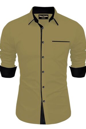 FINAXO FASHION Men's Cotton Blend Shirt, Black with Red Trim, Long Sleeve, Regular Fit