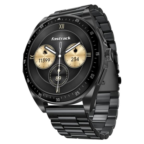 Fastrack Radiant FX1 Luxury Metal Smart Watch, 1.43” AMOLED 60Hz Display, AOD, Functional Crown, SingleSync BT Calling, AI Voice, Upto 5 Day Battery, 100+ Smartwatch Faces & Sport Modes, IP68 (Black)