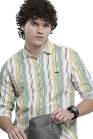 The Indian Garage Co Men Regular Fit Striped Full Sleeves Cutaway Collar Casual Shirt