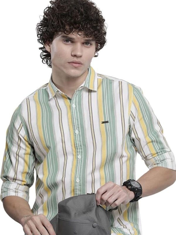 The Indian Garage Co Men Regular Fit Striped Full Sleeves Cutaway Collar Casual Shirt