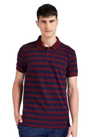 Amazon Brand - Symbol Men's Cotton Rich Striped Polo T Shirt | Collar Tshirts | Half Sleeves - Regular Fit (Available in Combo Packs)