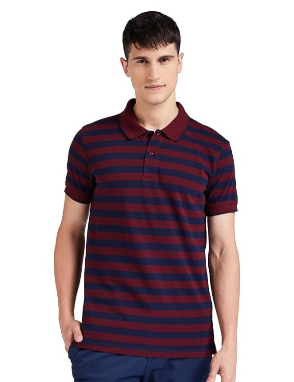 Amazon Brand - Symbol Men's Cotton Rich Striped Polo T Shirt | Collar Tshirts | Half Sleeves - Regular Fit (Available in Combo Packs)