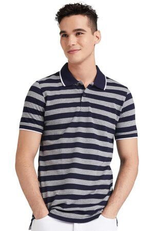 Amazon Brand - Symbol Men's Cotton Rich Striped Polo T Shirt | Collar Tshirts | Half Sleeves - Regular Fit (Available in Combo Packs)