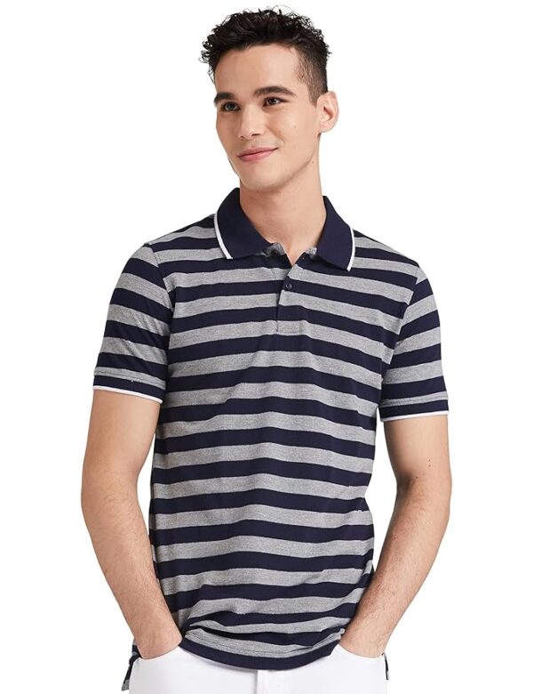 Amazon Brand - Symbol Men's Cotton Rich Striped Polo T Shirt | Collar Tshirts | Half Sleeves - Regular Fit (Available in Combo Packs)
