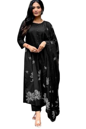 M n enterprises Long Kurta Having Discharge Floral Print and Printex, Pants & Dupatta