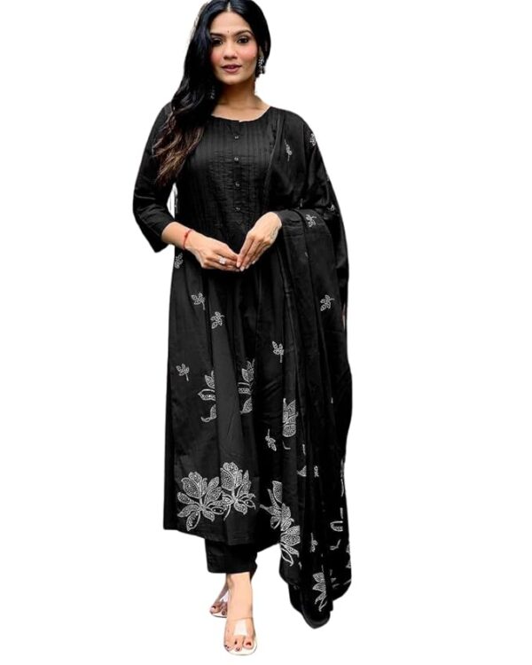M n enterprises Long Kurta Having Discharge Floral Print and Printex, Pants & Dupatta