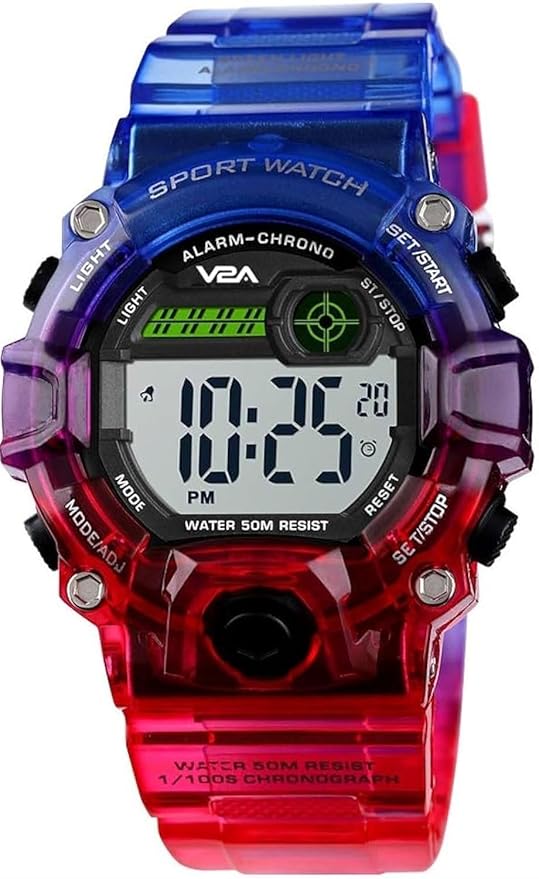 V2A Digital 5ATM Waterproof Kids Sports Watch with Backlight Alarm Stopwatch for Boys and Girls