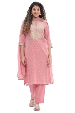 BIBA Women Embroidered Straight Suit Set