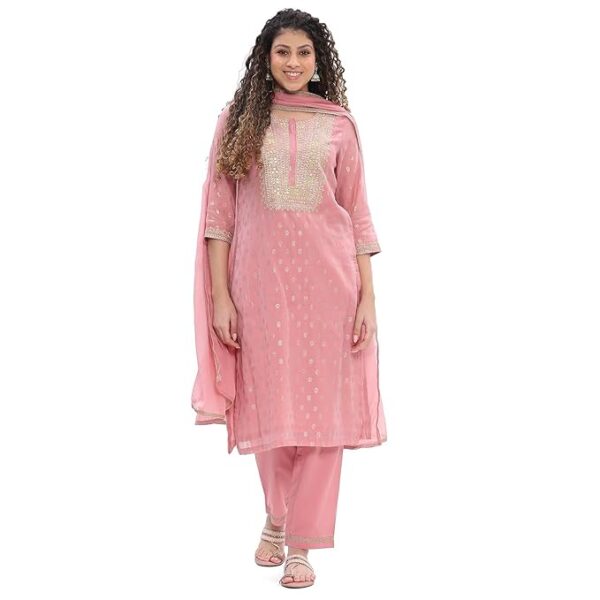 BIBA Women Embroidered Straight Suit Set