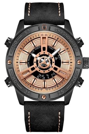 V2A ChronoMaster Series Genuine Leather Analog Digital Watch for Men, Alloy Case, 3 ATM Water Resistant, Luminous Light, Stopwatch and Alarm | Perfect Mens Watch Birthday Rakhi Gift