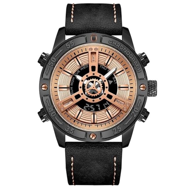 V2A ChronoMaster Series Genuine Leather Analog Digital Watch for Men, Alloy Case, 3 ATM Water Resistant, Luminous Light, Stopwatch and Alarm | Perfect Mens Watch Birthday Rakhi Gift