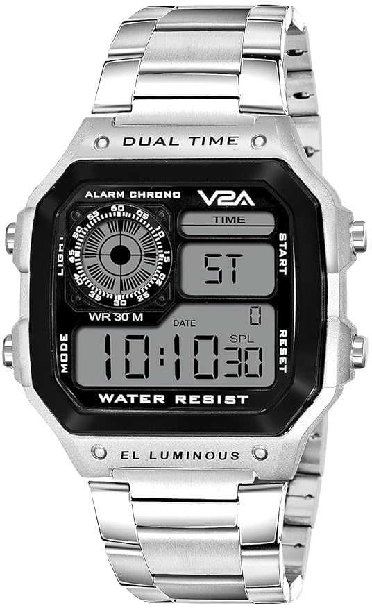 V2A Stainless Steel Small Dial Unisex Multifunction Digital Sports Watch
