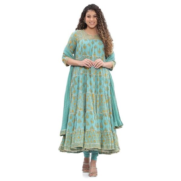 BIBA Women Cotton Floral Tiered Suit Set