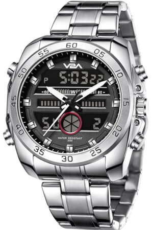 V2A Torque Series Analog-Digital Metal Watch for Men Stainless Steel Band Blue Dial| Chronograph| Dual Display | Waterproof|Stylish| CS-8001