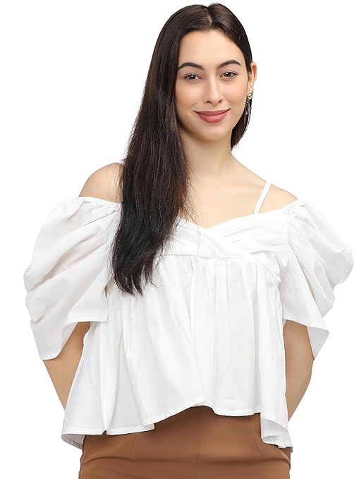 Tokyo Talkies Women's Short Sleeves Off-Shoulder Solid Tops| Stylish Casual wear