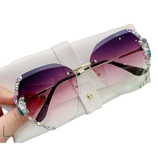 Dervin Sunglasses for Women – UV400 Protection, Rimless Flower Diamond-Cut Lens, Trendy Driving Shades for Women (Oversized) - Image 2
